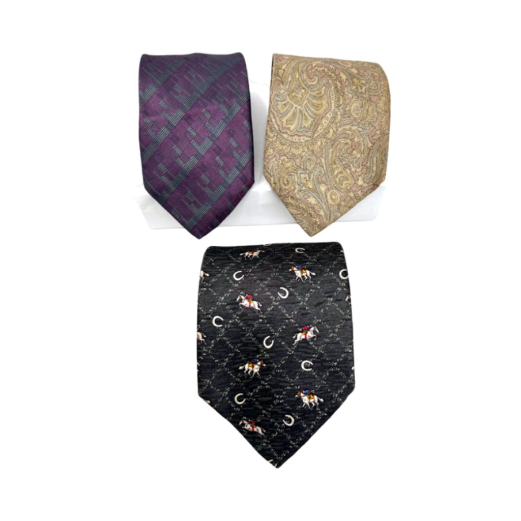 Set Of 3 Vintage Men Neck Ties 100% Polo Club-Paul Genfield Polo Horse Shoes(63